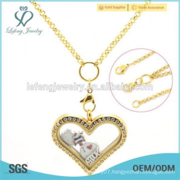 3mm 24" fashion floating charm heart locket chains, 22k gold jewelry chain necklace